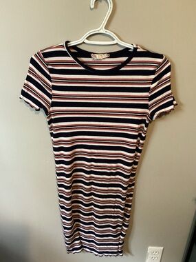 Pink Rose Navy, White & Pink Striped Short Sleeve Mini Dress